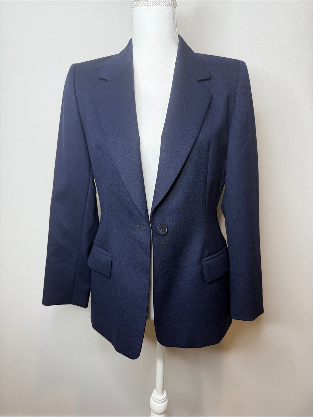Pendleton Navy Single-Button Tailored Blazer Virgin Wool Petite 6 Office Suit